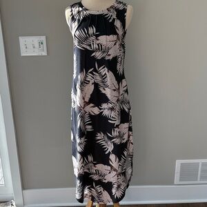 Black Maxi Dress with Pale Pink Tropical Leaf Print